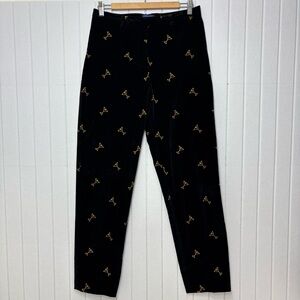 J. McLaughlin Leighton Black Velvet Pants Gold Embroidered Size 10